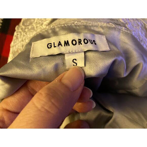 Glamorous Retro Blue and White Lace Dress Size Small - Picture 4 of 11